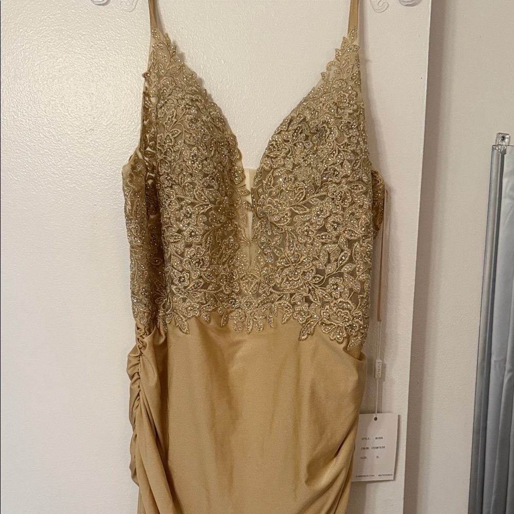 Elegant champagne gold Lace Evening Gown